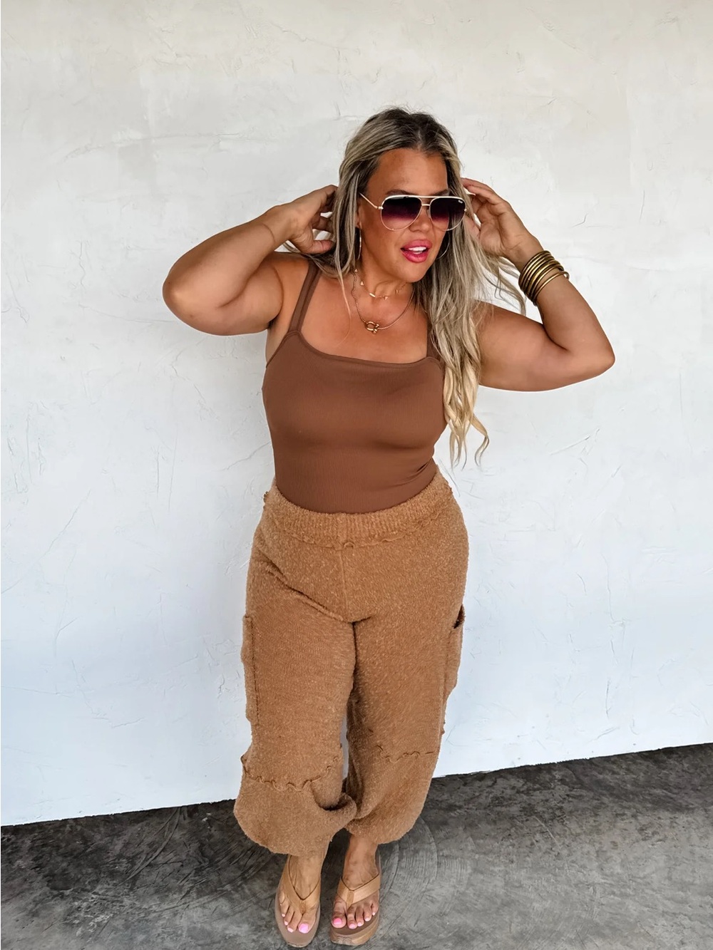 Camel Textured Knit Jogger Pants